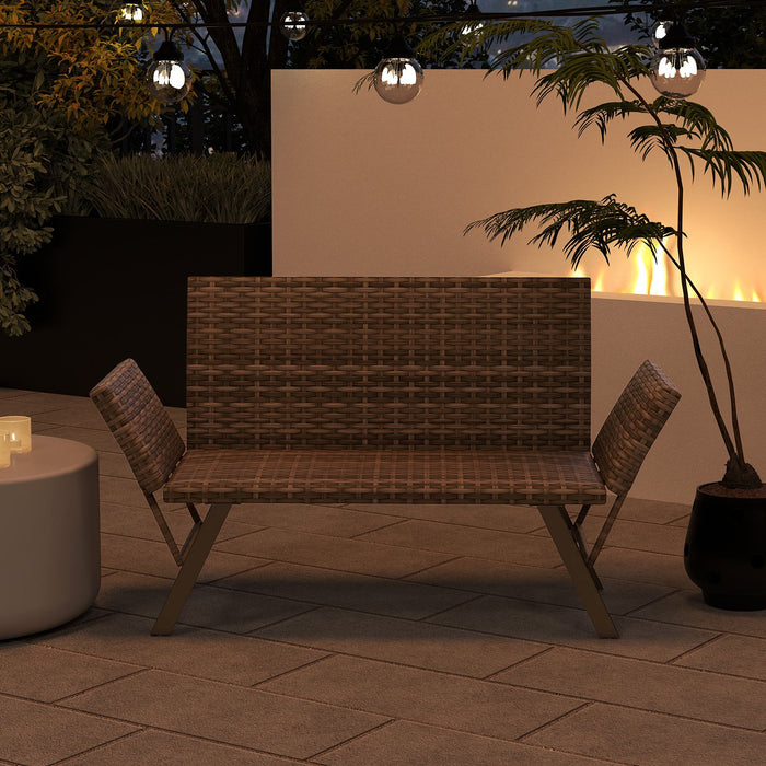 Patio Convertible Sofa for 2 Quick Dry Foam Padded Rattan Loveseat-Grey