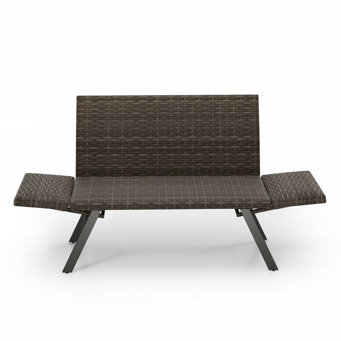 Patio Convertible Sofa for 2 Quick Dry Foam Padded Rattan Loveseat-Grey