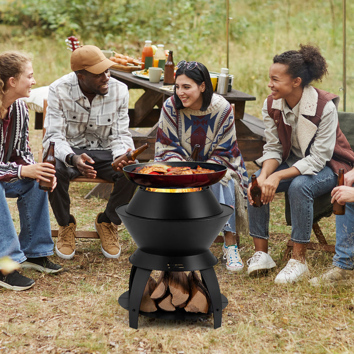 50cm Patio Fire Pit - Pot Holder & Storage Shelf Included - Ideal for Outdoor Heating and Cooking