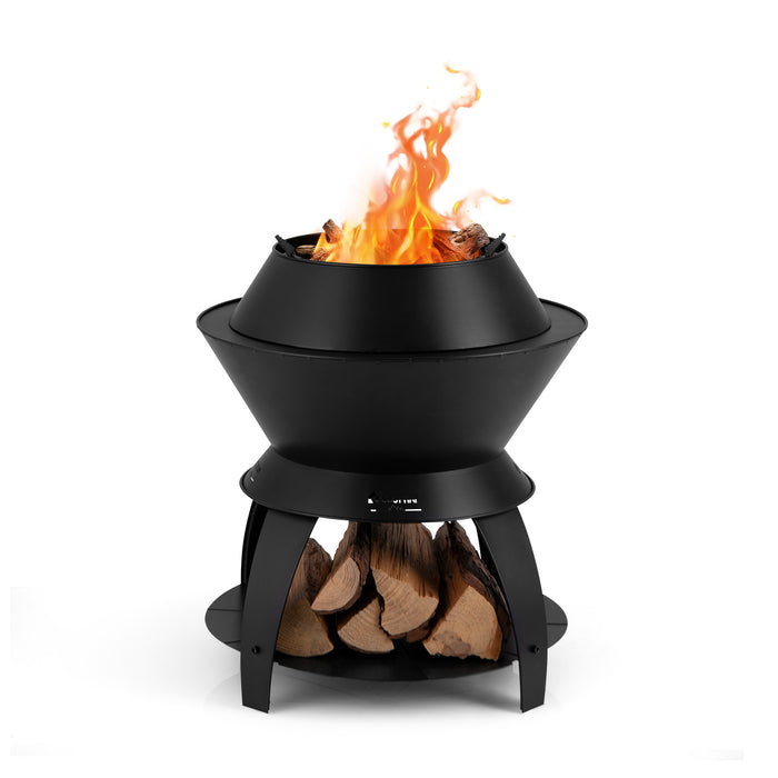 50cm Patio Fire Pit - Pot Holder & Storage Shelf Included - Ideal for Outdoor Heating and Cooking