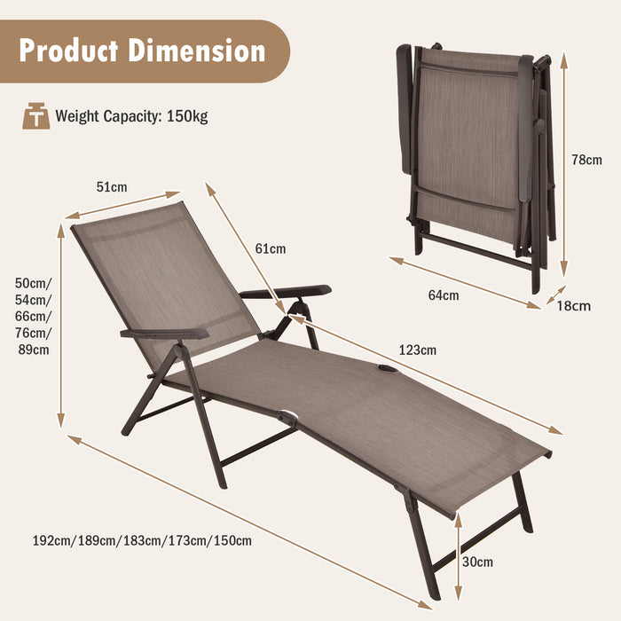 Patio 2-Pack Lounge Chair - Foldable Chaise, Adjustable Backrest, Brown - Ideal for Outdoor Relaxation and Sunbathing