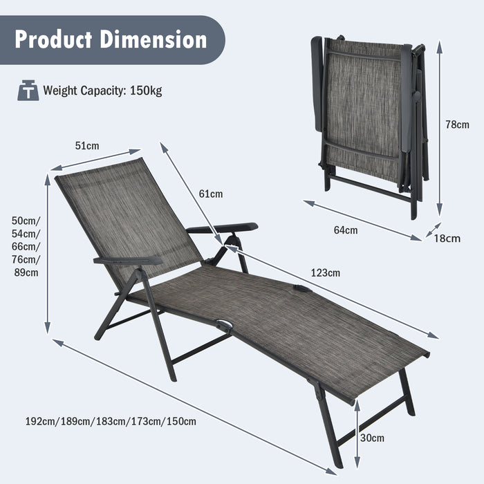 Patio 2-Pack Lounge Chair - Foldable Chaise, Adjustable Backrest, Brown - Ideal for Outdoor Relaxation and Sunbathing