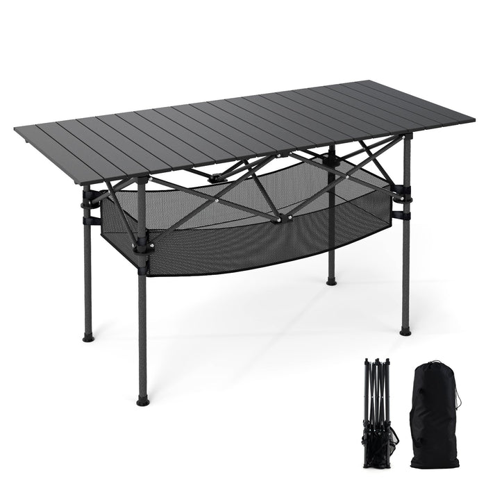 Patio Folding Camping Table Picnic Table with Aluminum Roll-up Tabletop-