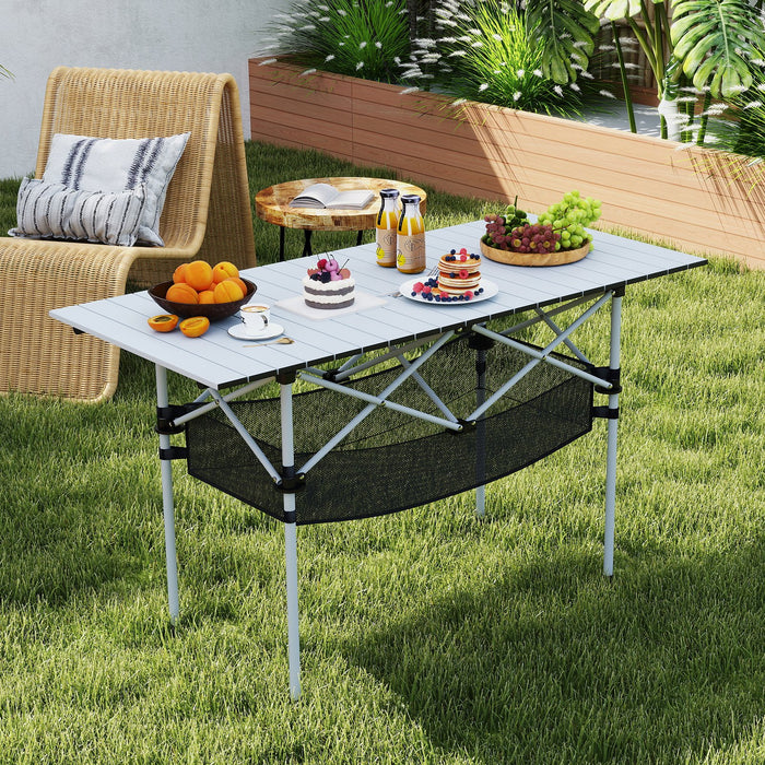 Patio Folding Camping Table Picnic Table with Aluminum Roll-up Tabletop-