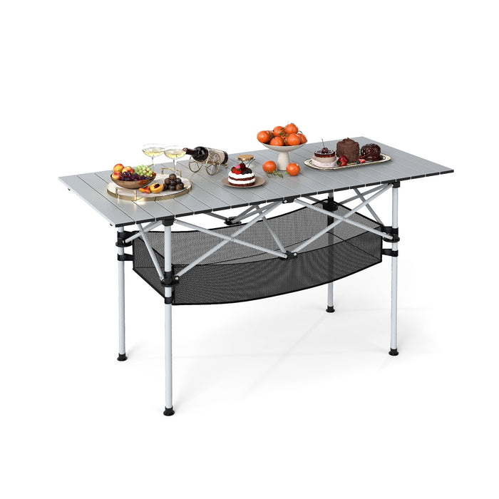 Patio Folding Camping Table Picnic Table with Aluminum Roll-up Tabletop-