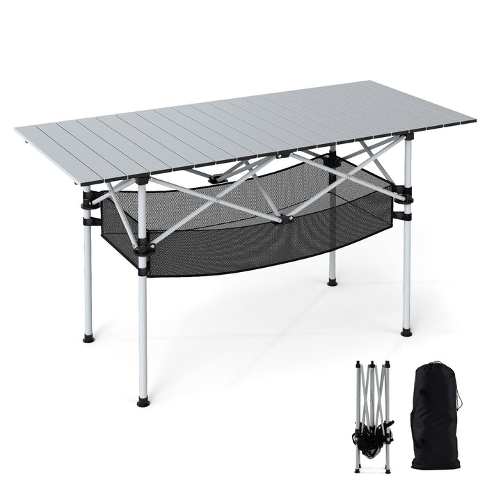 Patio Folding Camping Table Picnic Table with Aluminum Roll-up Tabletop-