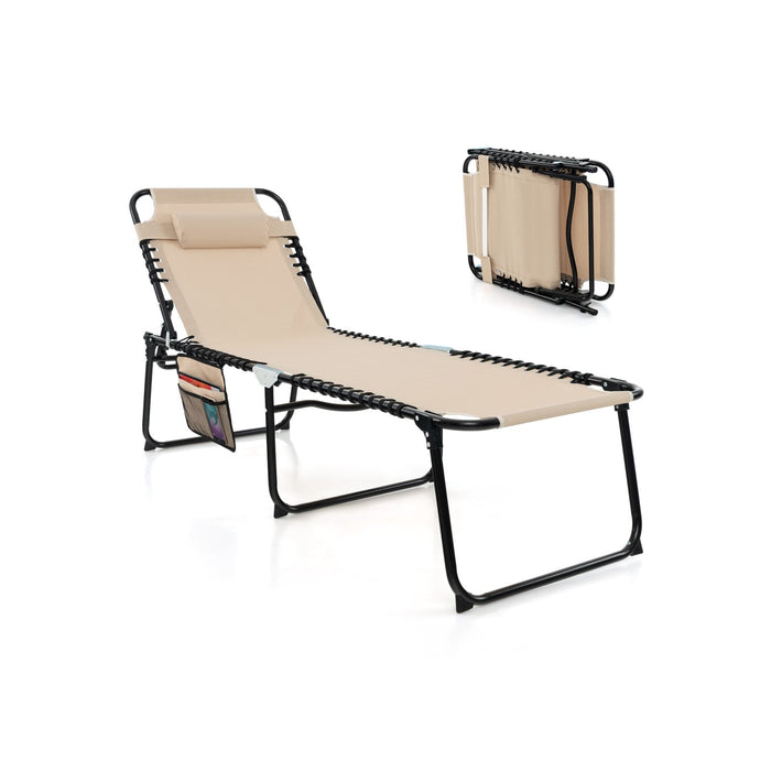 Patio Folding Chaise Lounge Chair Portable Sun Lounger with Adjustable Backrest-Black