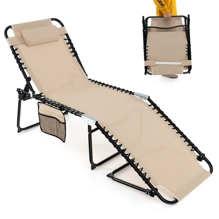 Patio Folding Chaise Lounge Chair Portable Sun Lounger with Adjustable Backrest-Black