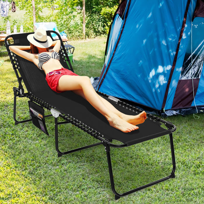 Patio Folding Chaise Lounge Chair Portable Sun Lounger with Adjustable Backrest-Black