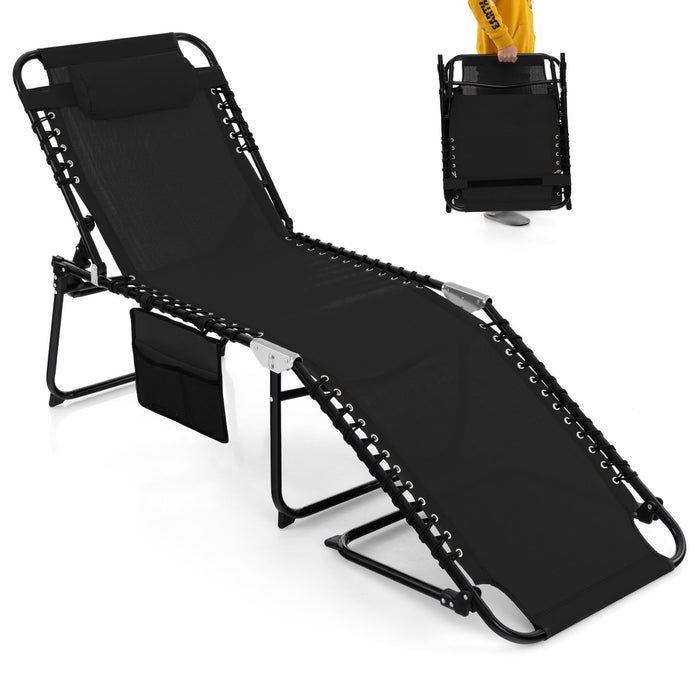 Patio Folding Chaise Lounge Chair Portable Sun Lounger with Adjustable Backrest-Black