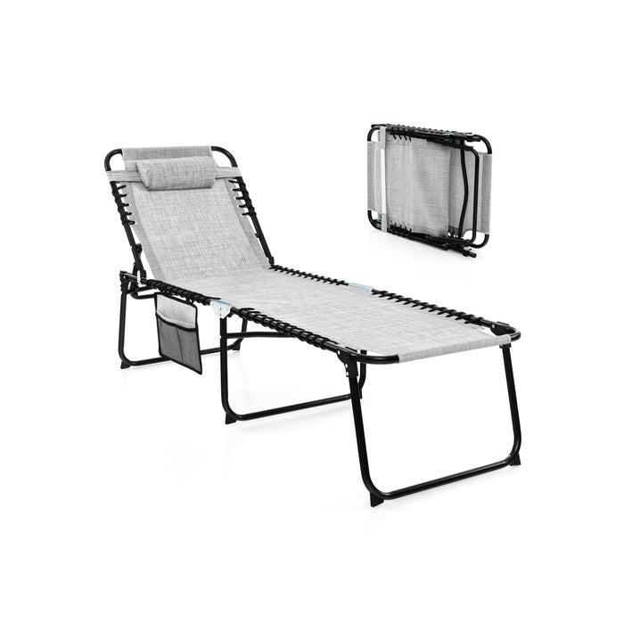 Patio Folding Chaise Lounge Chair Portable Sun Lounger with Adjustable Backrest-Black