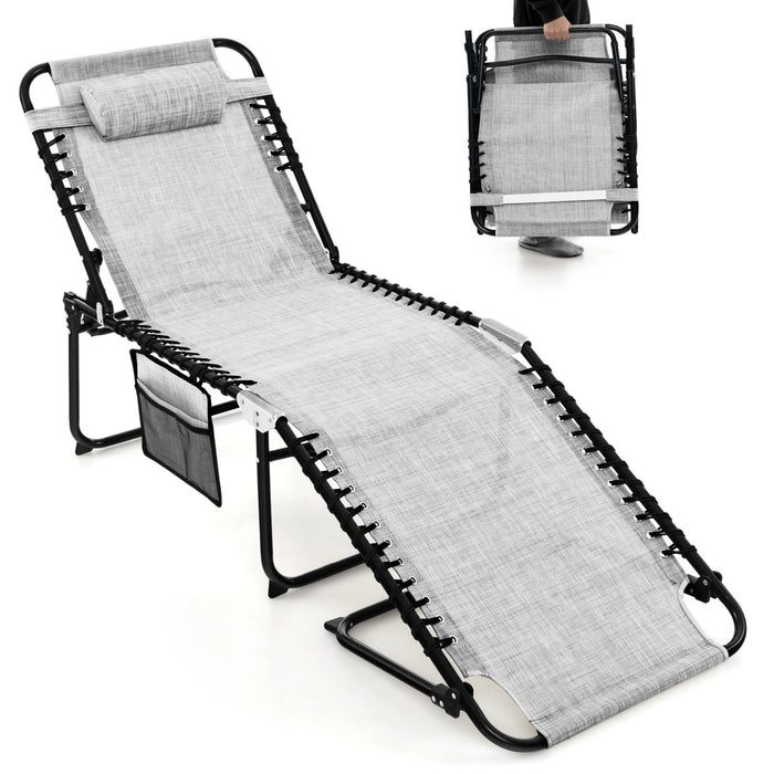 Patio Folding Chaise Lounge Chair Portable Sun Lounger with Adjustable Backrest-Black