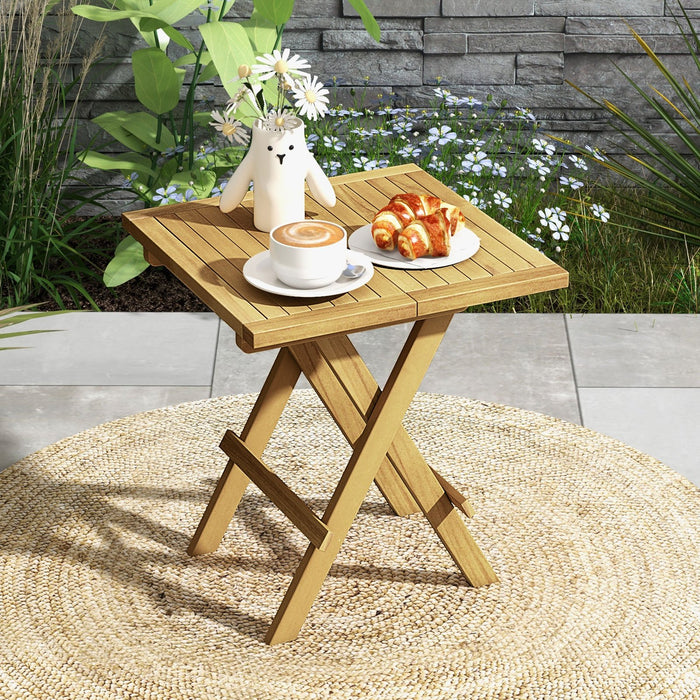 Patio Folding Teak Wood Square Coffee Table with X-