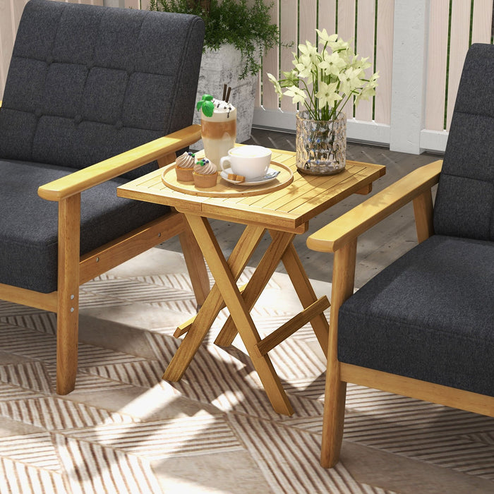 Patio Folding Teak Wood Square Coffee Table with X-