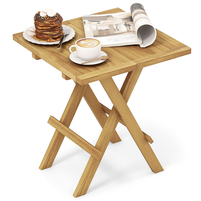 Patio Folding Teak Wood Square Coffee Table with X-