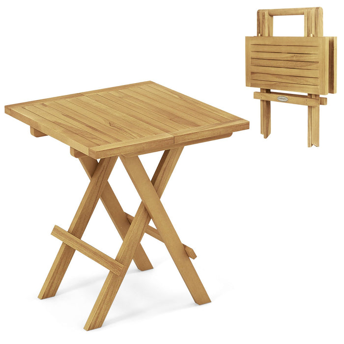 Patio Folding Teak Wood Square Coffee Table with X-