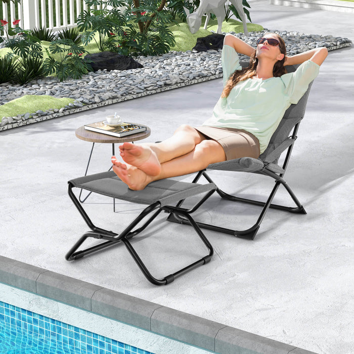 Patio Folding Sling Chair with Ottoman and with Removable Cushion-