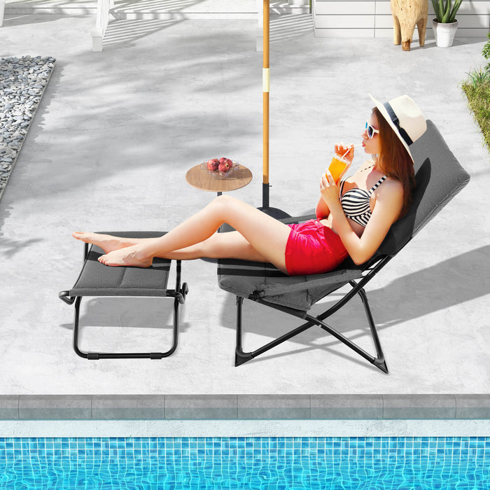 Patio Folding Sling Chair with Ottoman and with Removable Cushion-