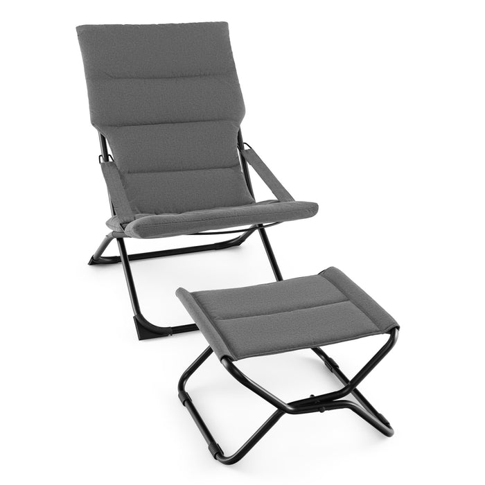 Patio Folding Sling Chair with Ottoman and with Removable Cushion-