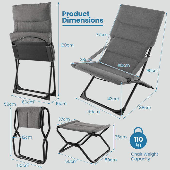 Patio Folding Sling Chair with Ottoman and with Removable Cushion-