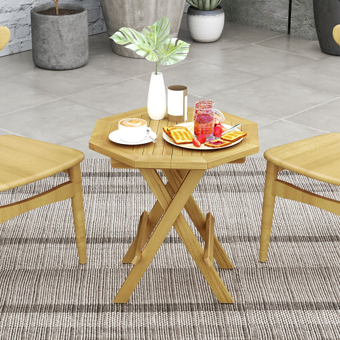 Patio Folding Side Table Teak Wood Octagon Coffee Table with X-