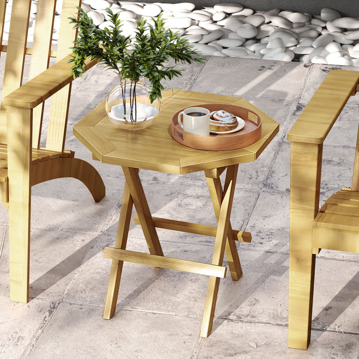 Patio Folding Side Table Teak Wood Octagon Coffee Table with X-