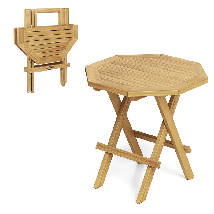 Patio Folding Side Table Teak Wood Octagon Coffee Table with X-