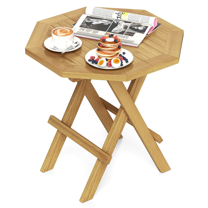 Patio Folding Side Table Teak Wood Octagon Coffee Table with X-