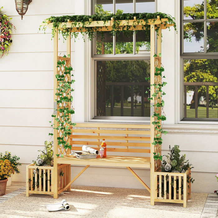 Patio Garden Bench Arbor Arch Wooden Outdoor Bench with Pergola-