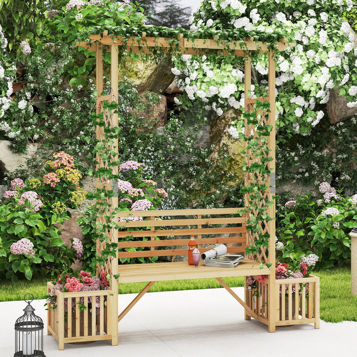 Patio Garden Bench Arbor Arch Wooden Outdoor Bench with Pergola-