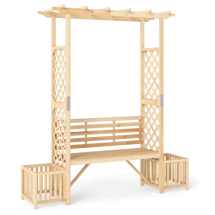 Patio Garden Bench Arbor Arch Wooden Outdoor Bench with Pergola-