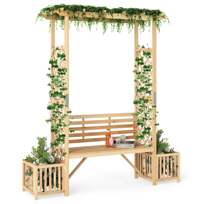Patio Garden Bench Arbor Arch Wooden Outdoor Bench with Pergola-