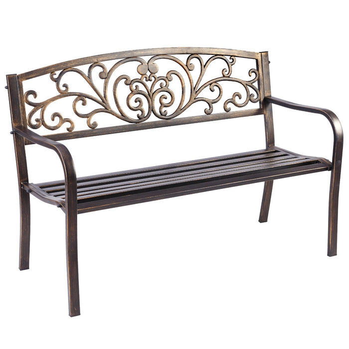 Patio Garden Bench Cast Iron and Steel Porch Loveseat with Armrests-