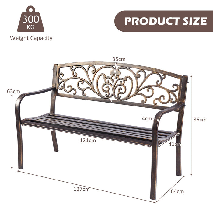 Patio Garden Bench Cast Iron and Steel Porch Loveseat with Armrests-
