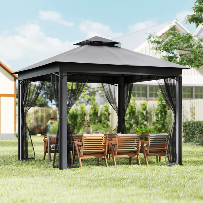 Patio Gazebo Outdoor Double-Roof Canopy Tent with Mesh Netting-