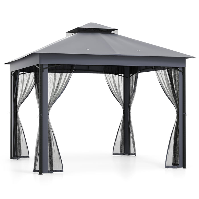 Patio Gazebo Outdoor Double-Roof Canopy Tent with Mesh Netting-