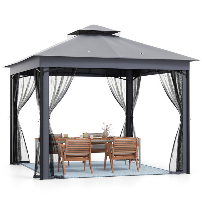 Patio Gazebo Outdoor Double-Roof Canopy Tent with Mesh Netting-