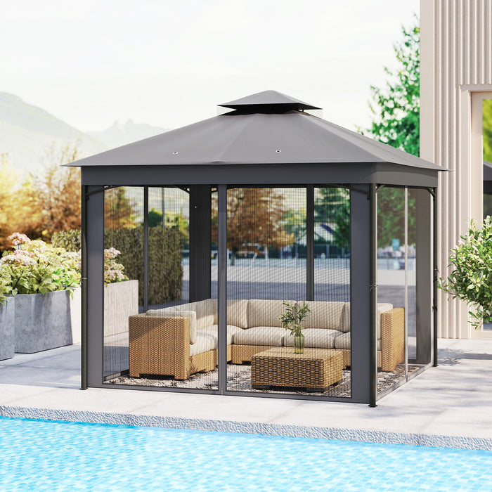 Patio Gazebo Outdoor Double-Roof Canopy Tent with Mesh Netting-