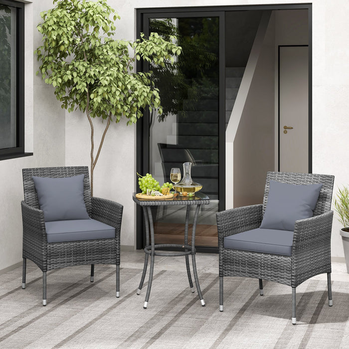3-Piece Patio PE Wicker Conversation Bistro Set with Tempered Glass Tabletop-