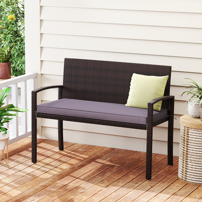 Patio Rattan Loveseat Wicker 2-Seat Bench with Soft Seat Cushion-