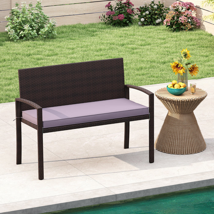 Patio Rattan Loveseat Wicker 2-Seat Bench with Soft Seat Cushion-