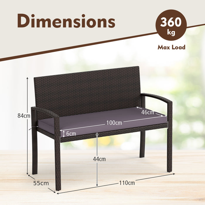 Patio Rattan Loveseat Wicker 2-Seat Bench with Soft Seat Cushion-