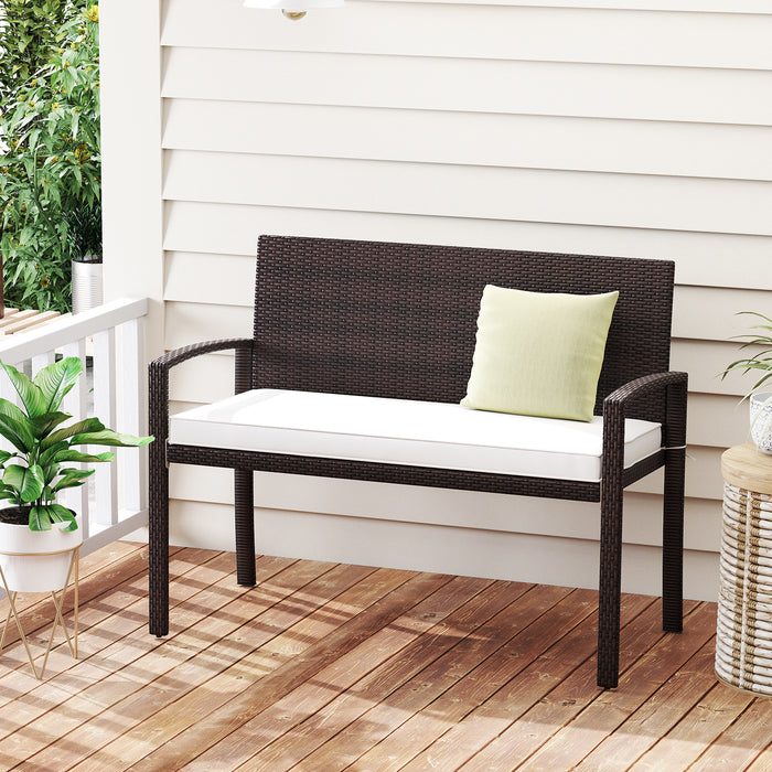 Patio Rattan Loveseat Wicker 2-Seat Bench with Soft Seat Cushion-