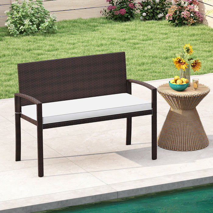Patio Rattan Loveseat Wicker 2-Seat Bench with Soft Seat Cushion-