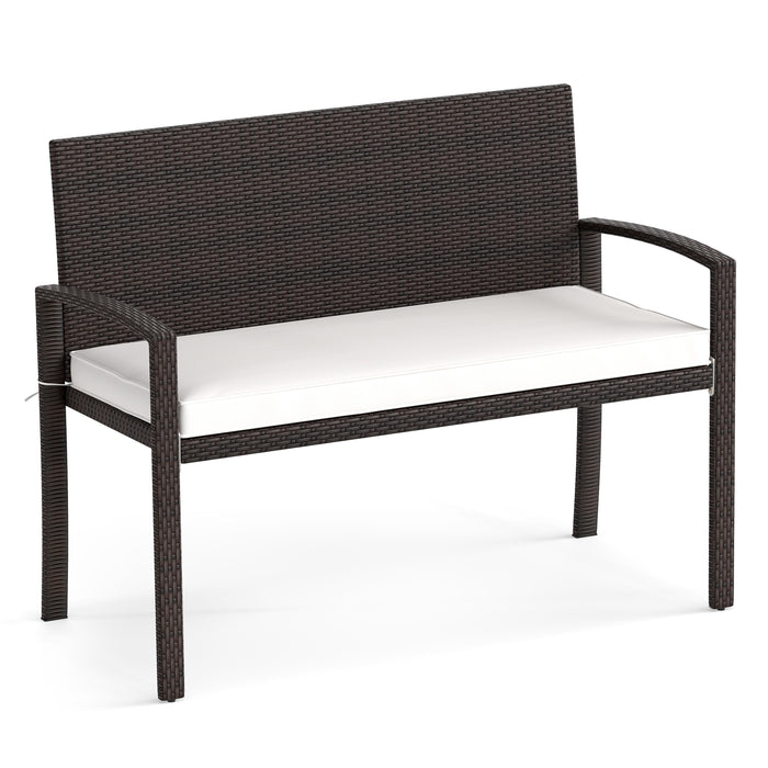 Patio Rattan Loveseat Wicker 2-Seat Bench with Soft Seat Cushion-