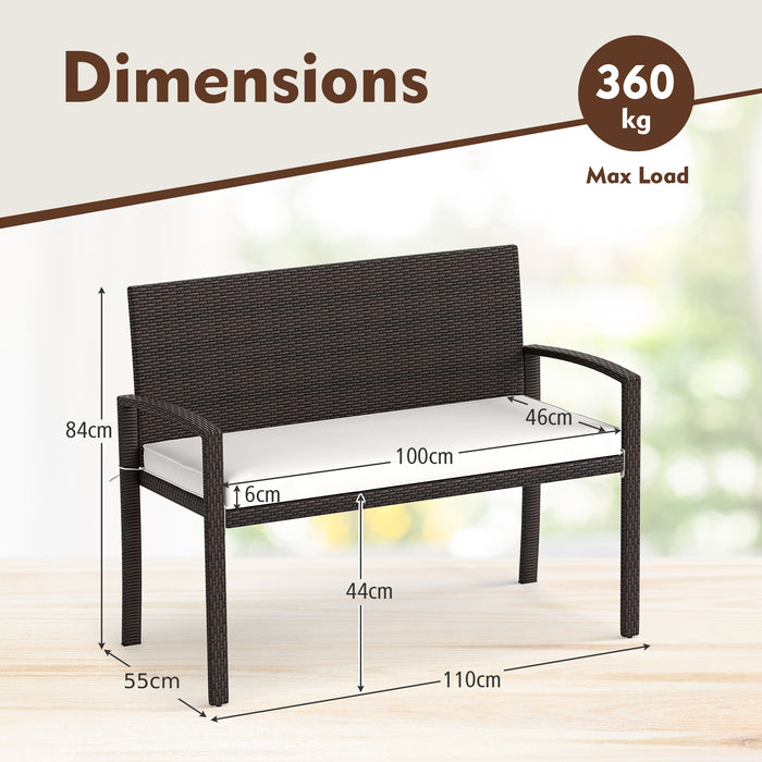 Patio Rattan Loveseat Wicker 2-Seat Bench with Soft Seat Cushion-