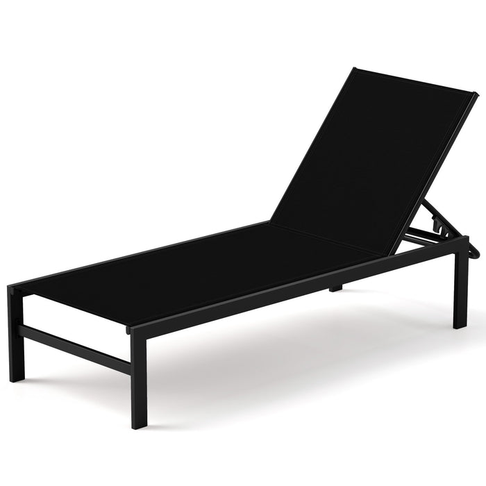 Aluminum Chaise Lounge Chair Patio Recliner with Adjustable Backrest-Black