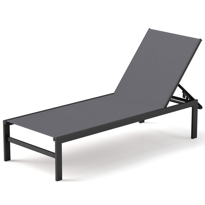 Aluminum Chaise Lounge Chair Patio Recliner with Adjustable Backrest-Black
