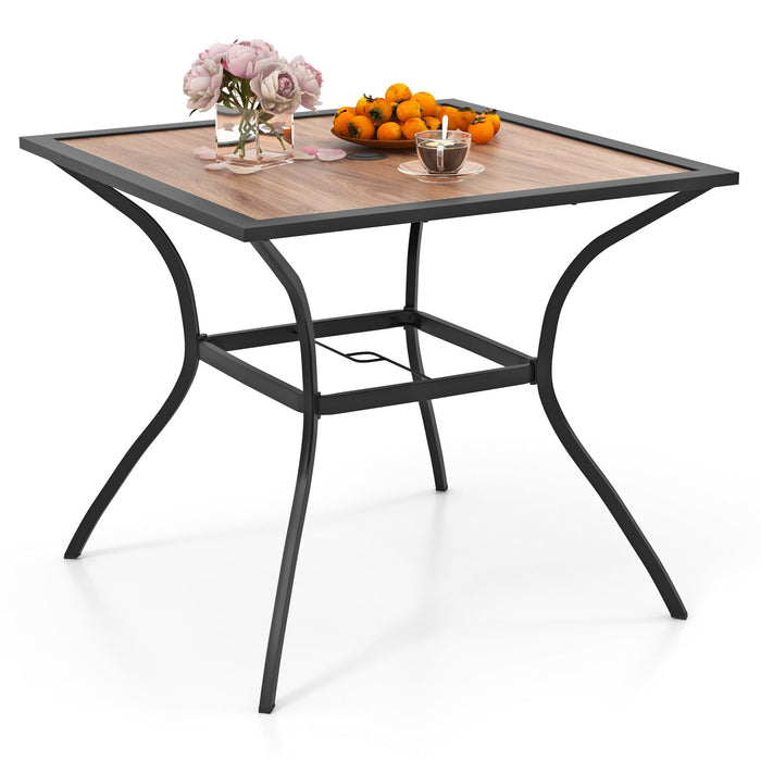 Patio Dining Table with Umbrella Hole adn Wood-Like Tabletop for 4 People