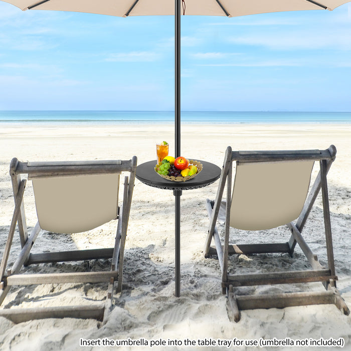 23” Patio Umbrella Table Tray Outdoor Round Adjustable Umbrella Table-